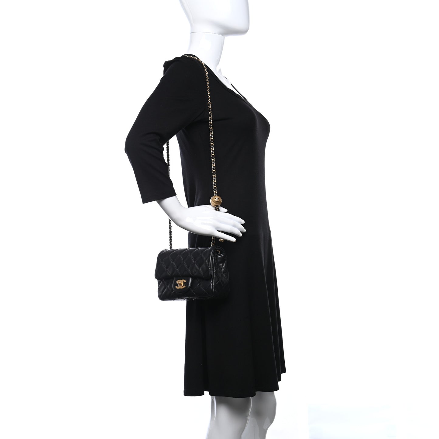 Lambskin Quilted Mini Pearl Crush Flap Black