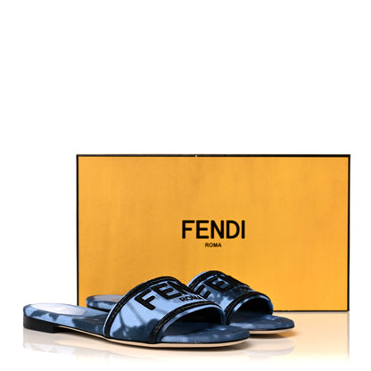 Fendi Canvas Floral Print Logo Flat Slide Sandals 38.5 Sagittarius Black 8 of 8