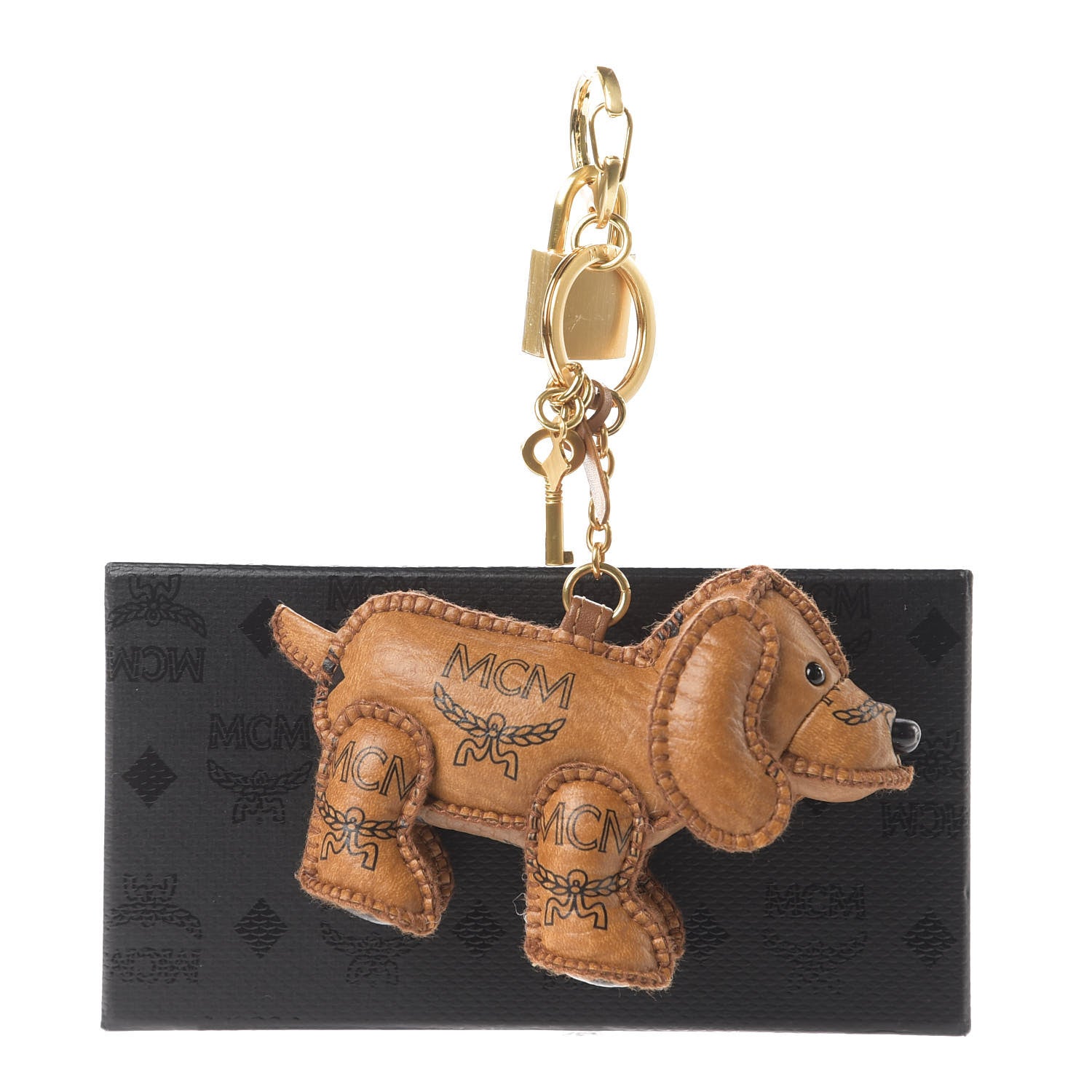 MCM Visetos Dog Key Ring Bag Charm Cognac 6 of 6