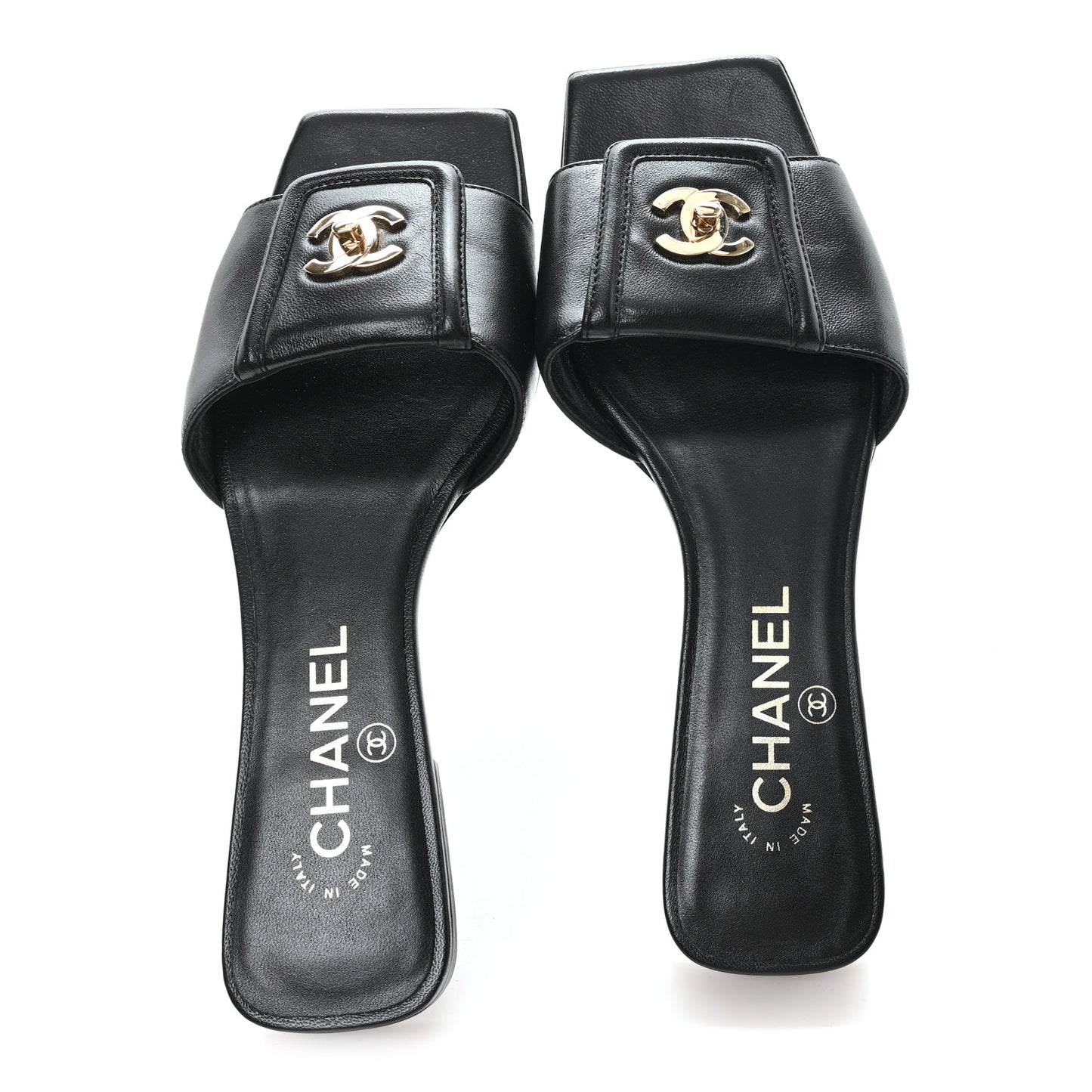 Lambskin CC Turnlock Mules 36.5 Black