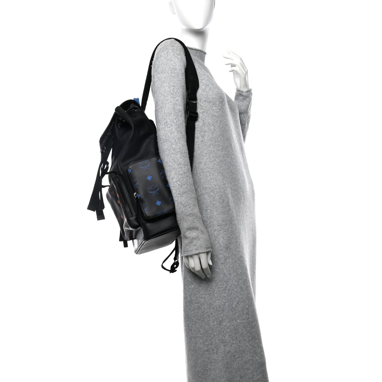 Grained Calfskin Visetos Color Splash Brandenburg Backpack Black Orange Blue