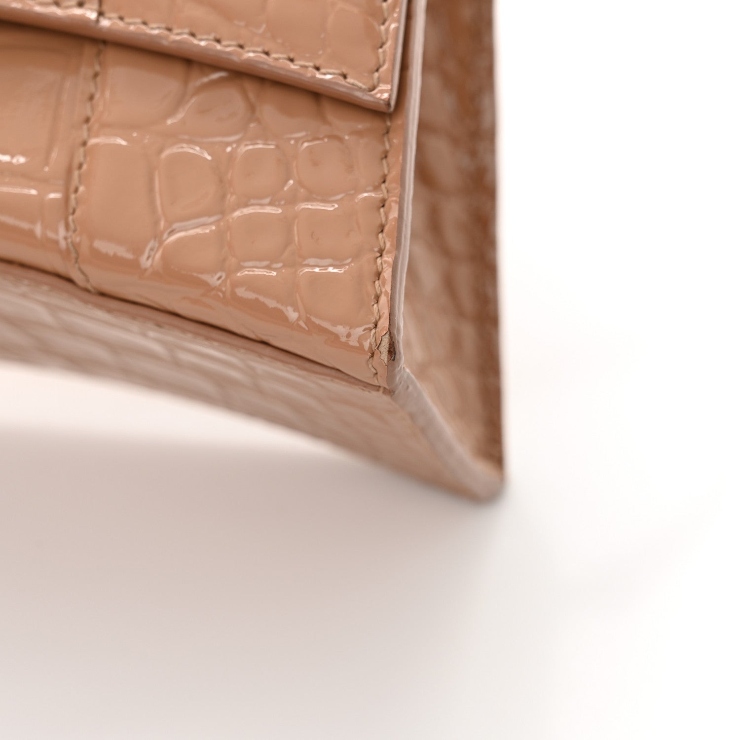 Balenciaga Shiny Calfskin Monochrome Crocodile Embossed Hourglass Top Handle Bag XS Nude Beige 14 of 15