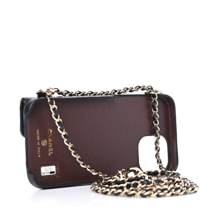 Chanel Lambskin Quilted iPhone XII Holder With Chain Black 3 of 4