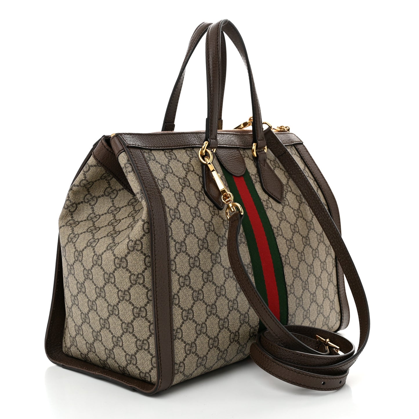 GG Supreme Monogram Web Medium Ophidia Tote Bag Brown