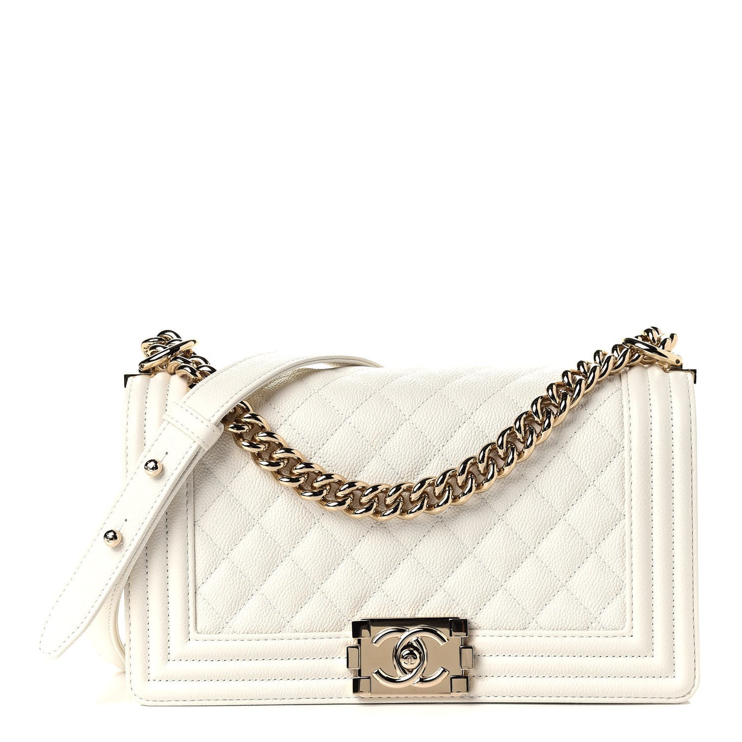 Caviar Quilted Medium Boy Flap White