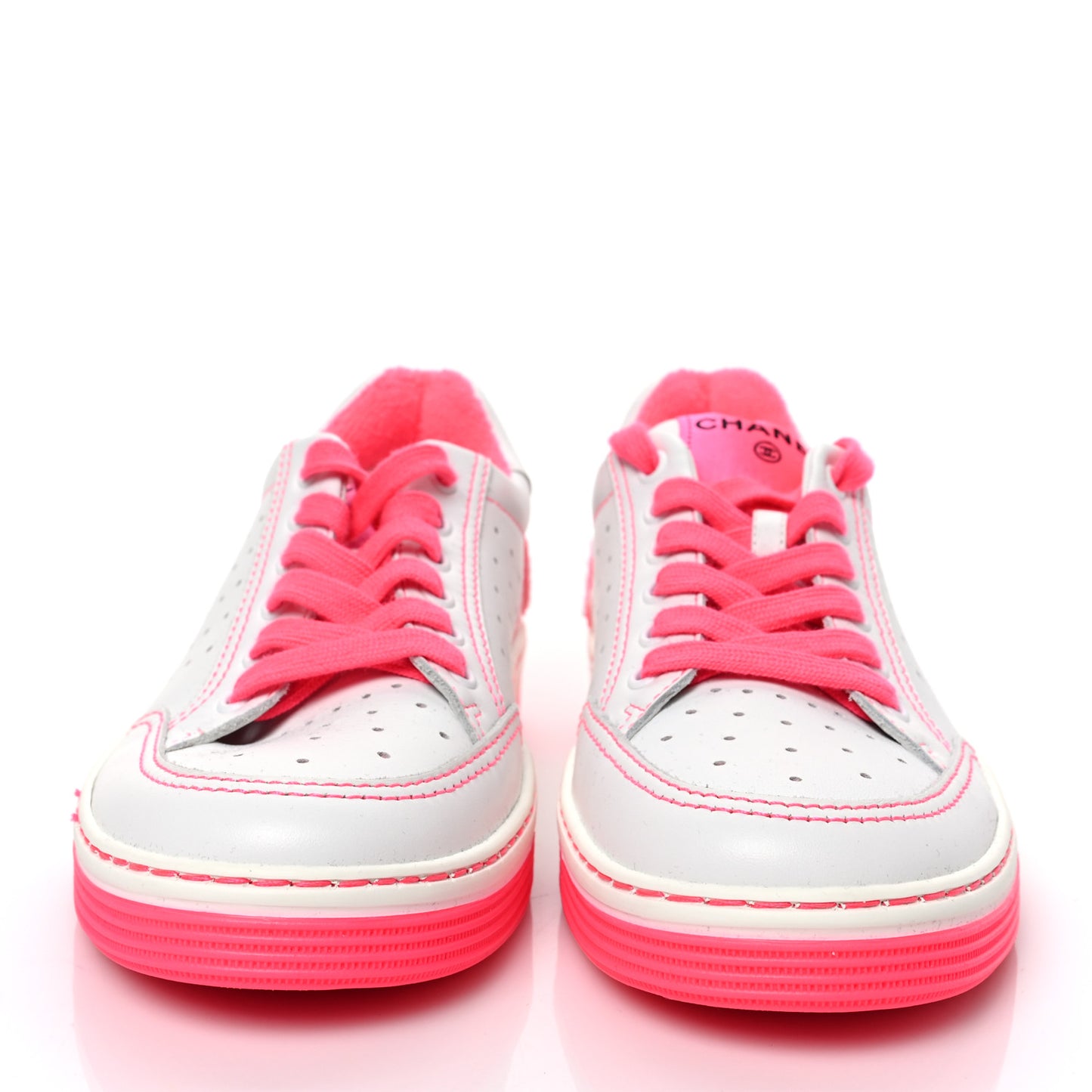Calfskin Womens Logo Sneakers 37 Fuchsia White