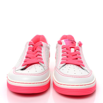 Chanel Calfskin Womens Logo Sneakers 37 Fuchsia White 2 of 6