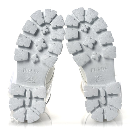Prada Spazzolato Rois Nylon Shearling Metal Triangle Logo Monolith Pouch Pocket 55mm Boots 35.5 White 6 of 12