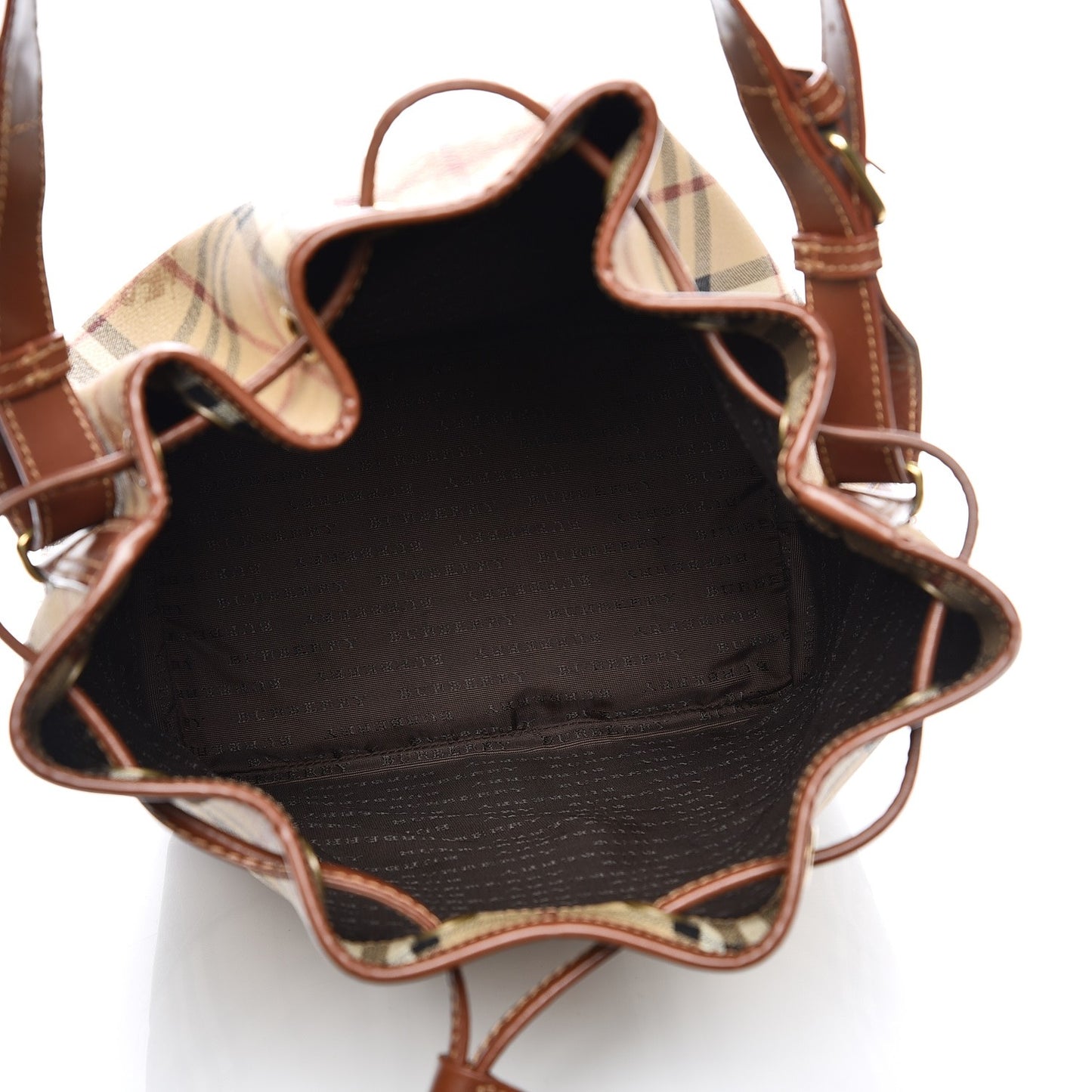 Haymarket Check Drawstring Bucket Bag Brown