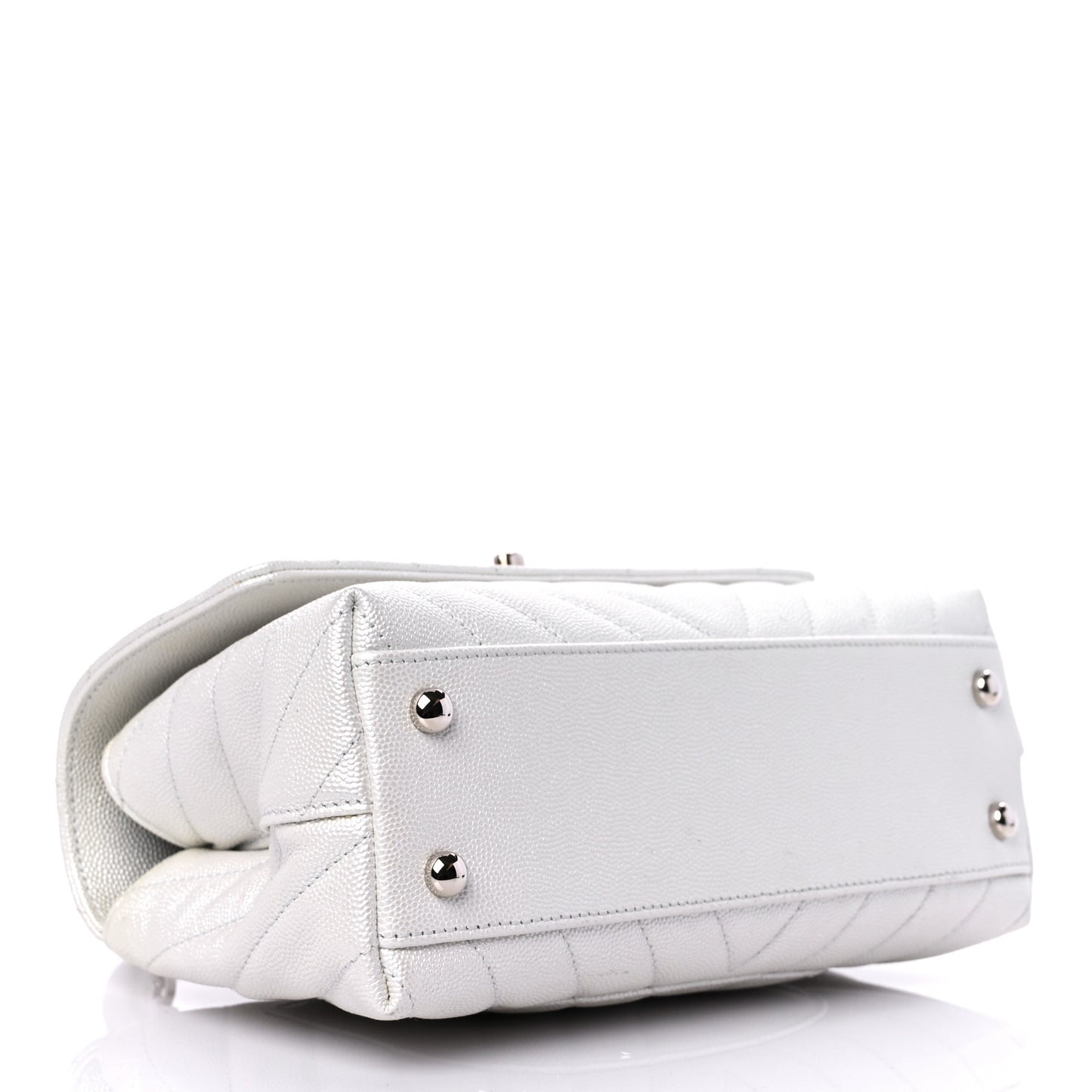 Iridescent Caviar Chevron Quilted Mini Coco Handle Flap White