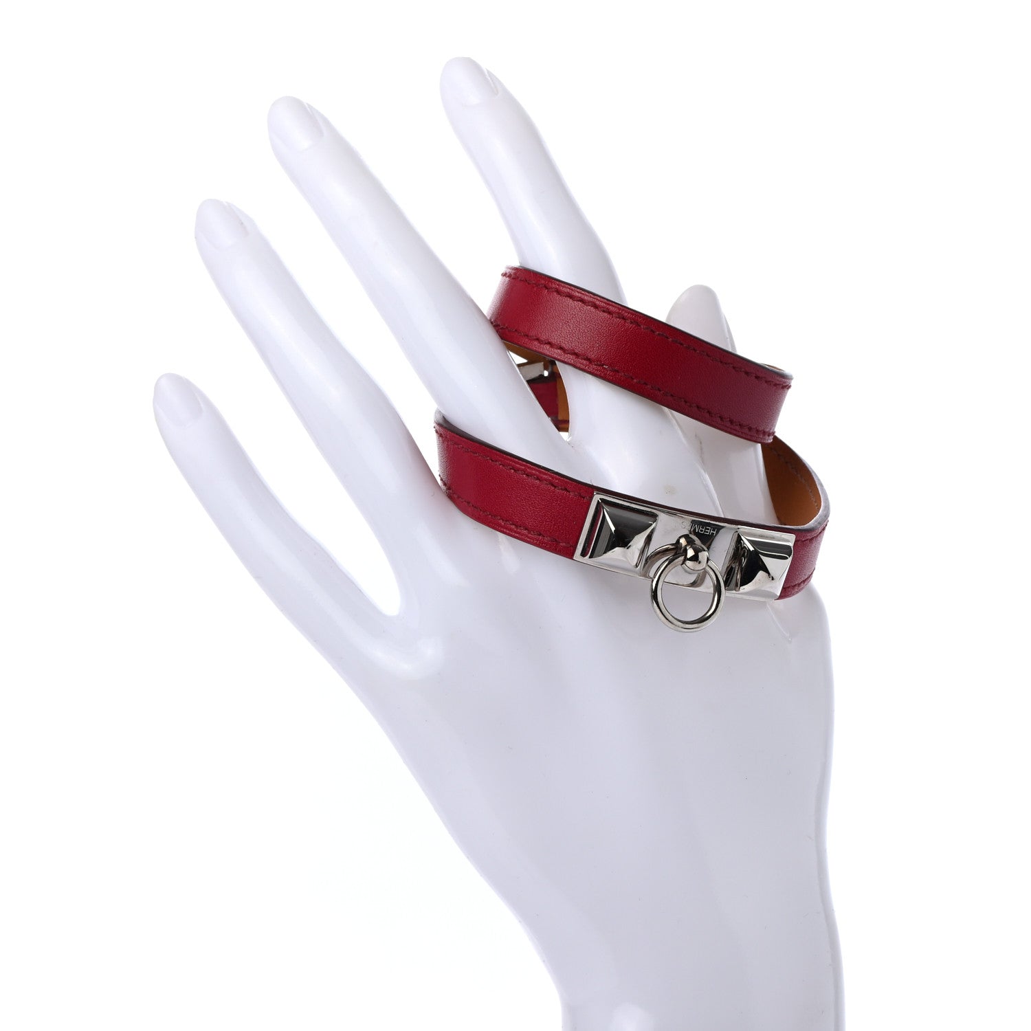 Hermes Tadelakt Rivale Double Tour Bracelet S Rubis 2 of 6