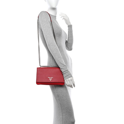 Prada Saffiano Tessuto Nylon Chain Shoulder Bag Rosso 2 of 13