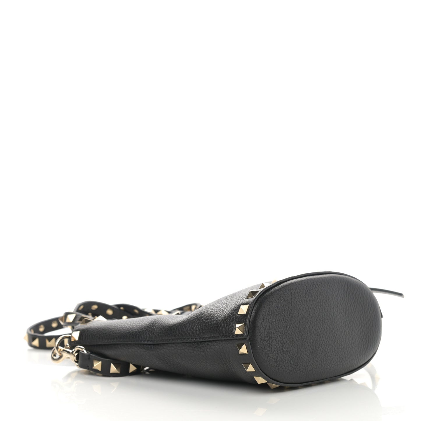 Pebbled Calfskin Rockstud Bucket Bag Black