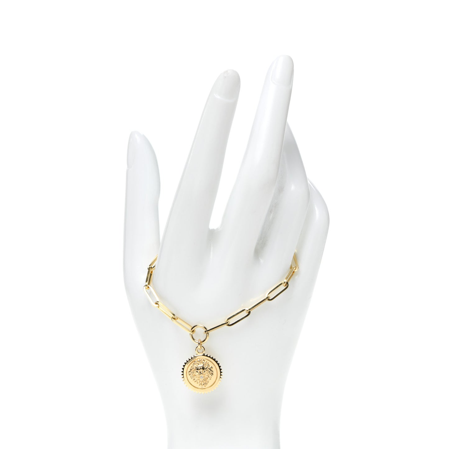 18K Yellow Gold Diamond Strength Medallion Link Bracelet