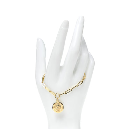 Foundrae 18K Yellow Gold Diamond Strength Medallion Link Bracelet 2 of 7