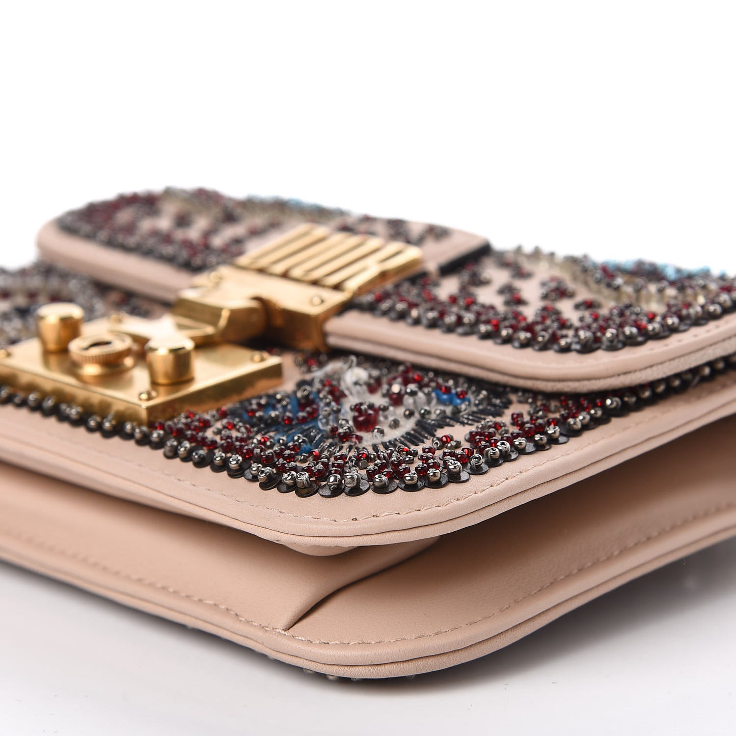 Calfskin Beaded Mini Dioraddict Flap Bag Beige