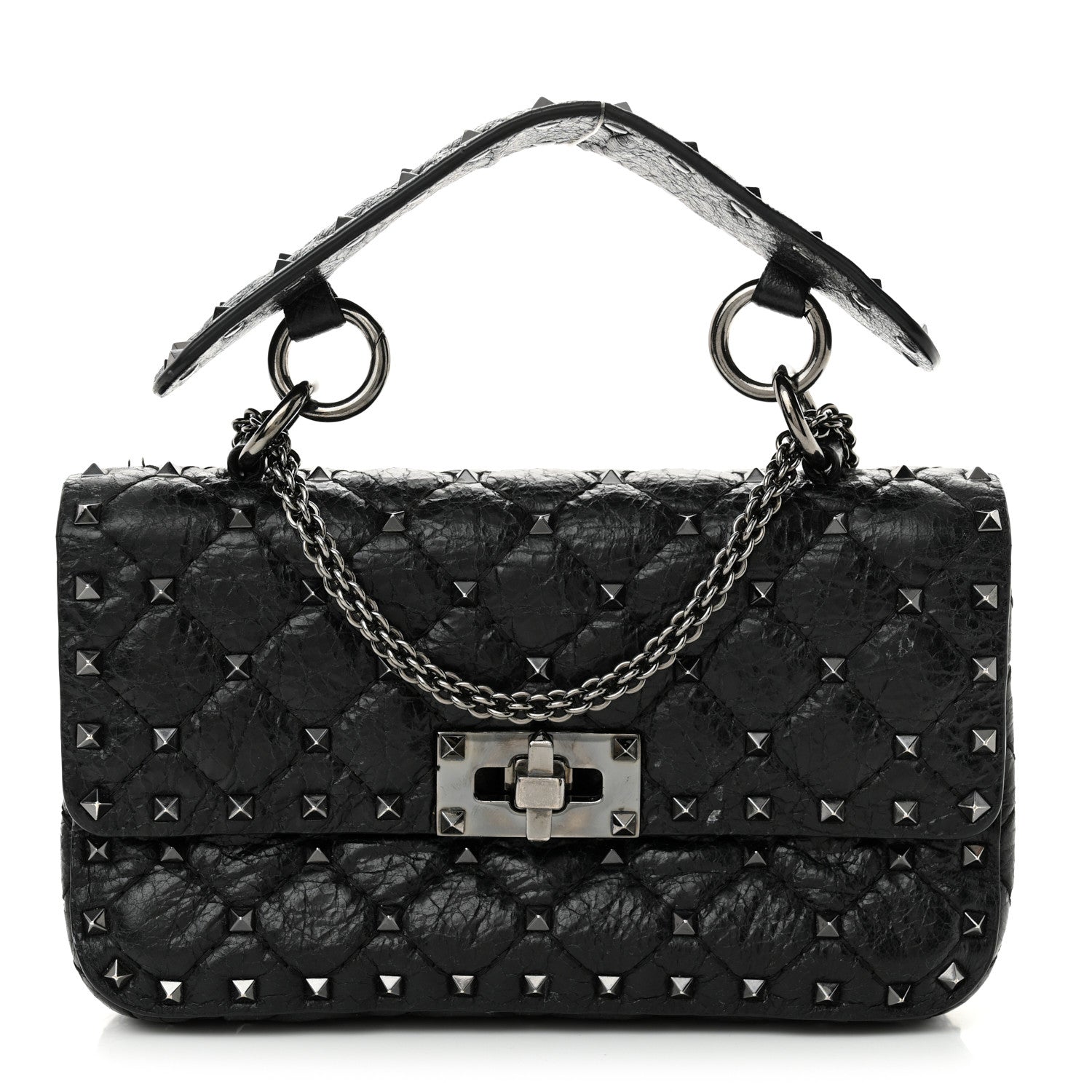 Valentino Garavani Craquele Nappa Small Rockstud Spike Shoulder Bag Black 1 of 13