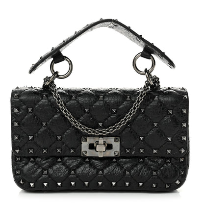 Valentino Garavani Craquele Nappa Small Rockstud Spike Shoulder Bag Black 1 of 13