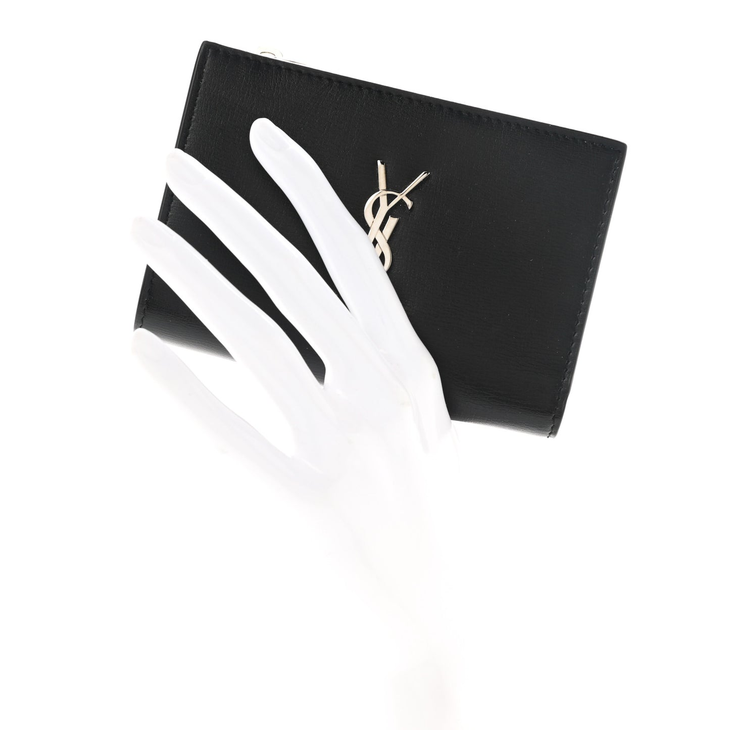 Calfskin Monogram Bi Fold Zipped Wallet Black