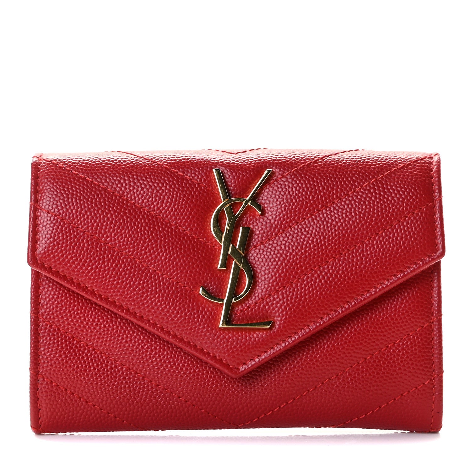 Saint Laurent Grain De Poudre Matelasse Chevron Small Monogram Envelope Wallet Rouge Eros 1 of 7