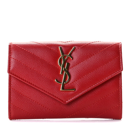 Saint Laurent Grain De Poudre Matelasse Chevron Small Monogram Envelope Wallet Rouge Eros 1 of 7