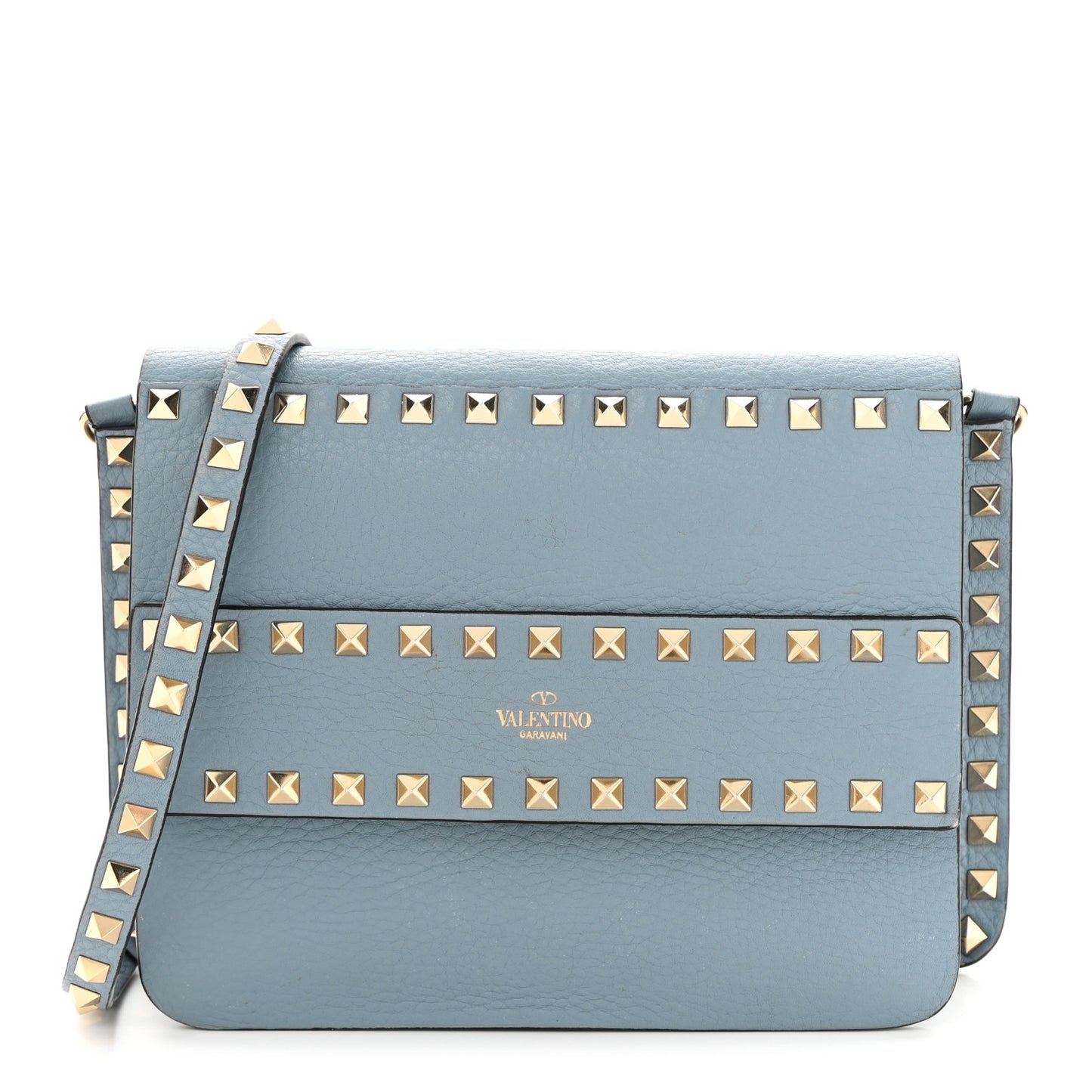 Grained Calfskin Small Rockstud Flap Crossbody Bag Niagara