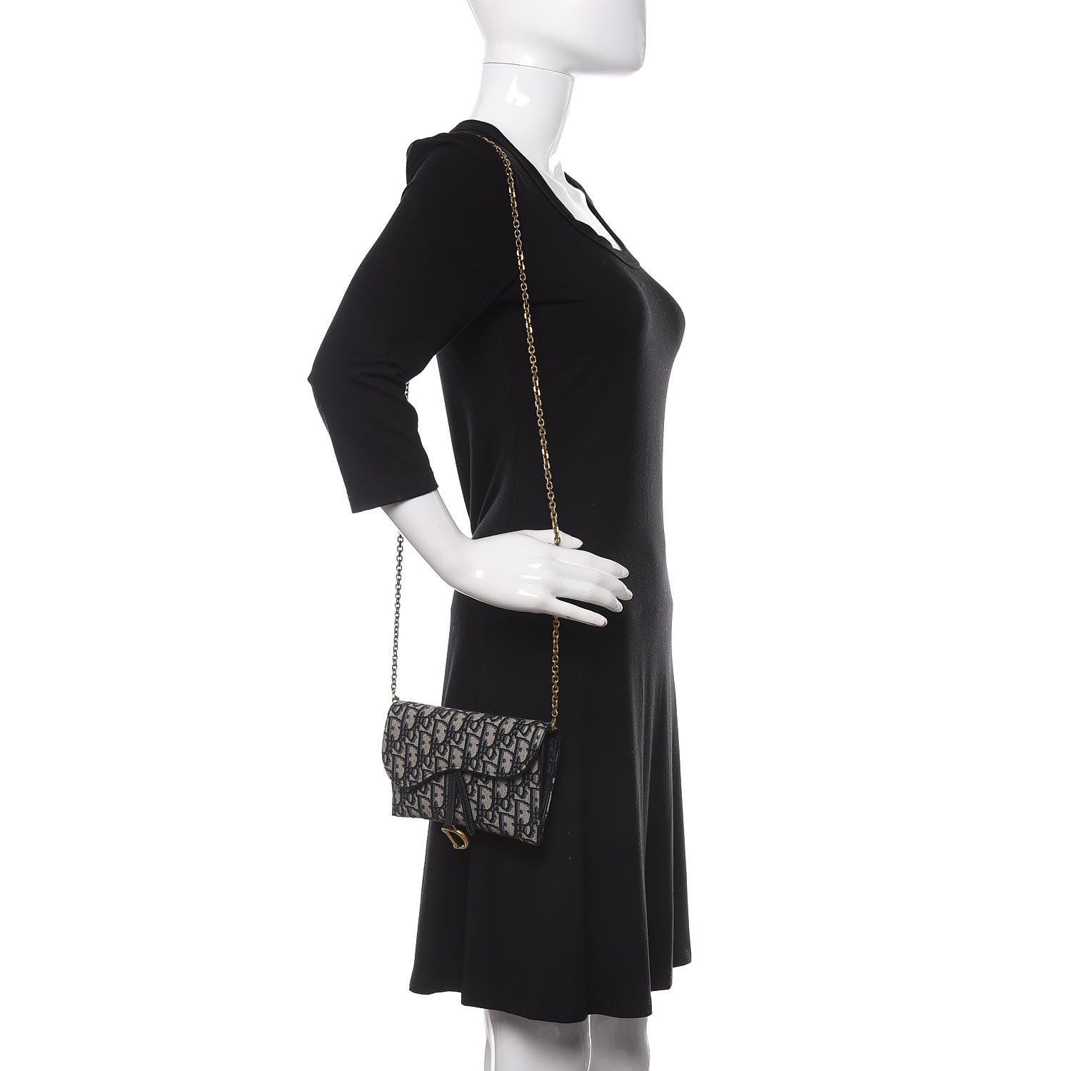 Christian Dior Oblique Saddle Chain Long Wallet Blue 2 of 12