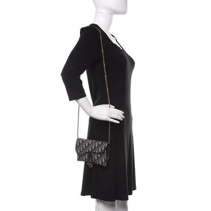 Christian Dior Oblique Saddle Chain Long Wallet Blue 2 of 12