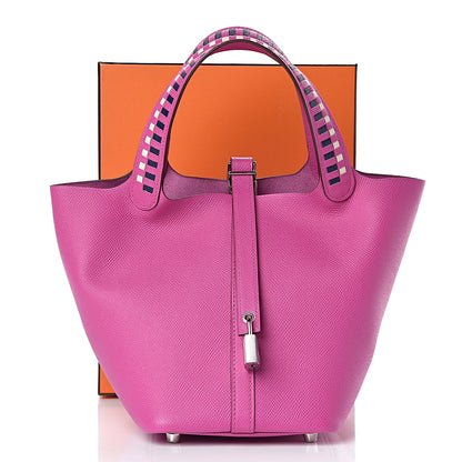 Hermes Epsom Tressage De Cuir Picotin Lock 18 PM Magnolia Bleu Saphir Craie 10 of 10