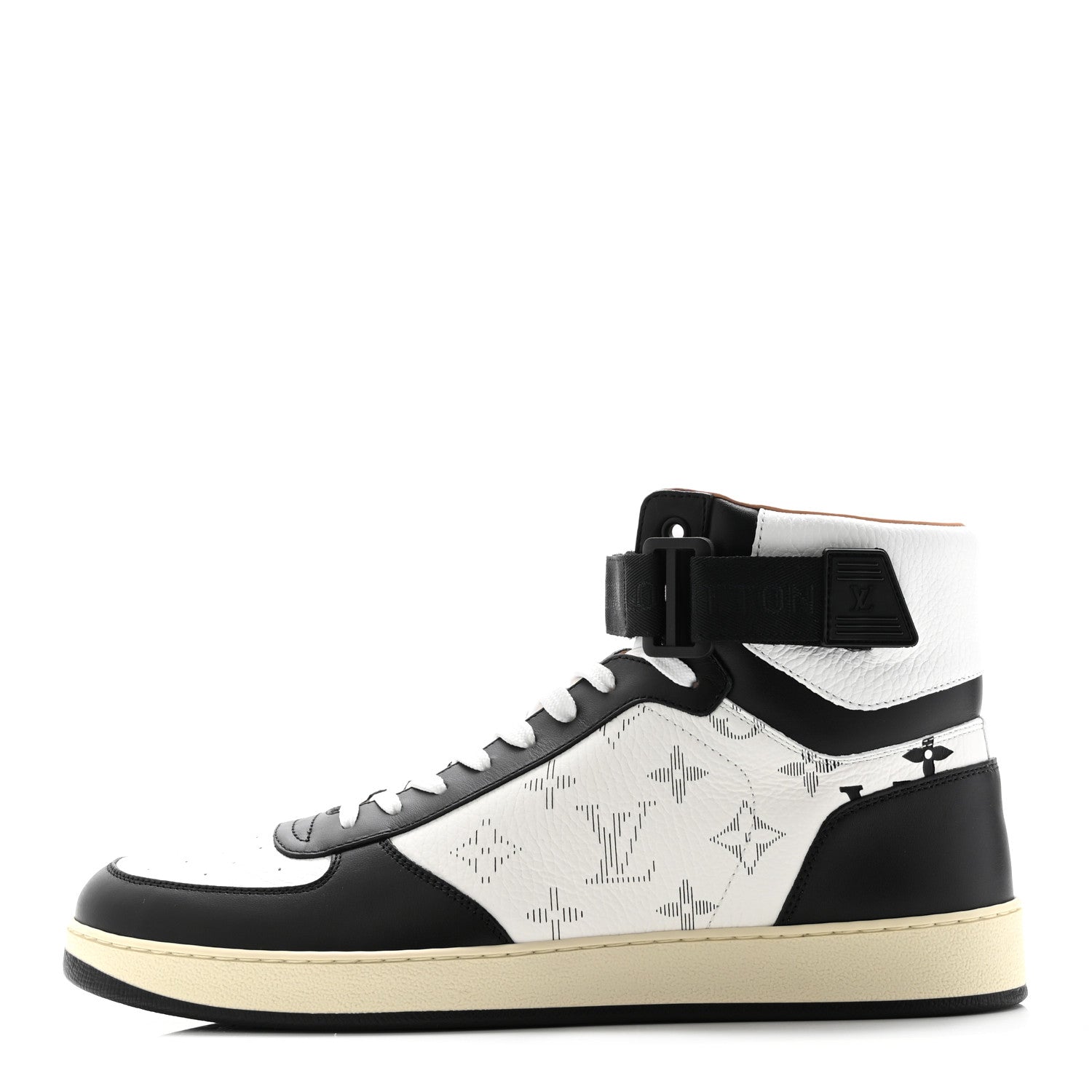 Louis Vuitton Calfskin Monogram Mens Rivoli High Top Sneakers 9 Black 1 of 8