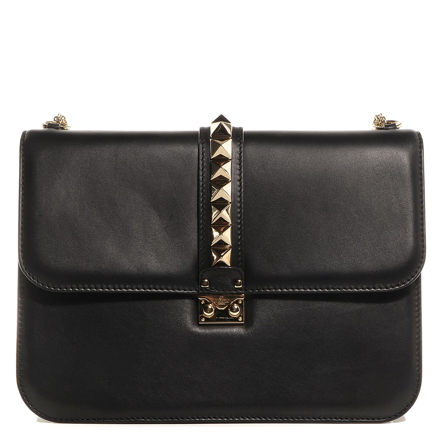 Vitello Large Glam Lock Rockstud Flap Black