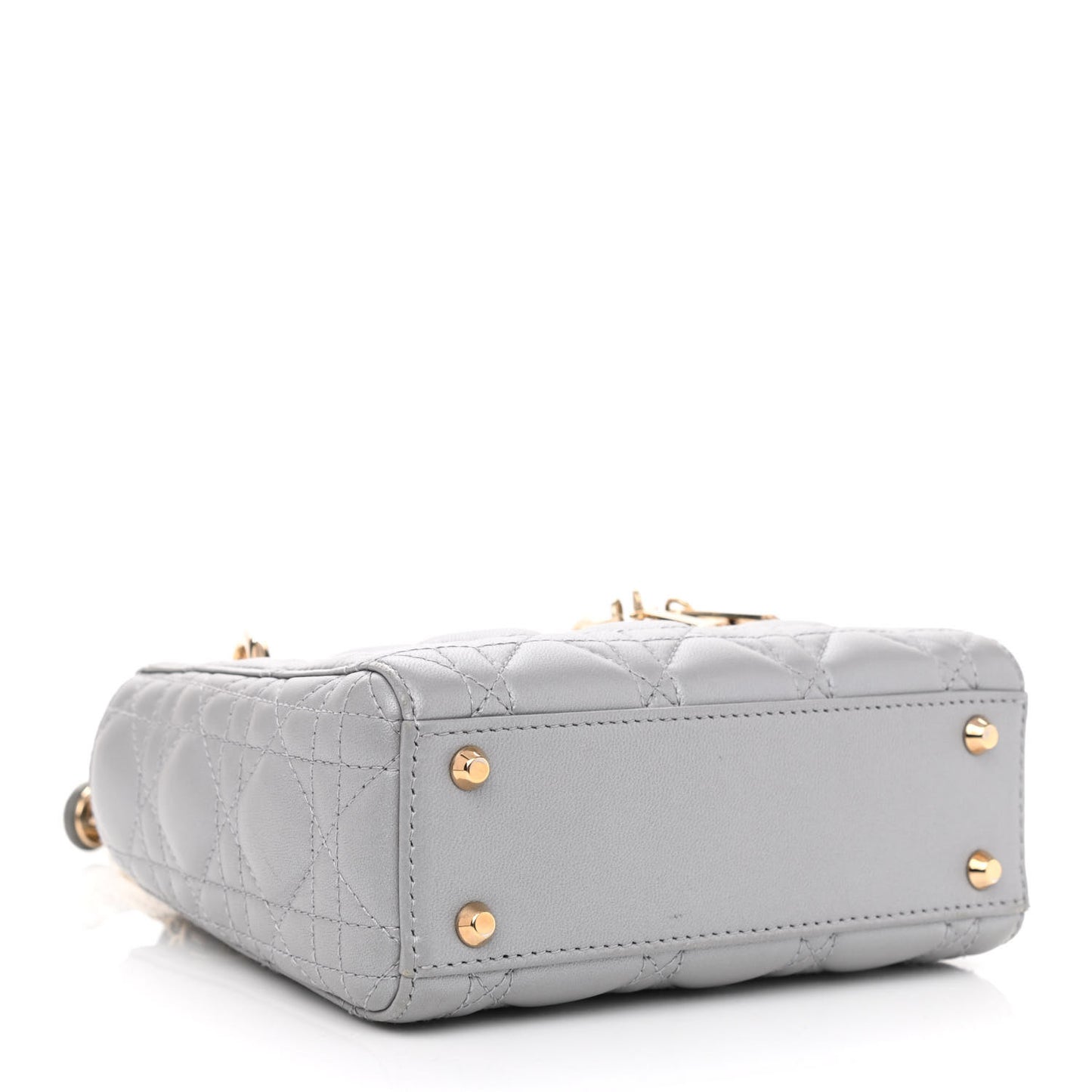 Metallic Lambskin Cannage Mini Lady Dior Grey