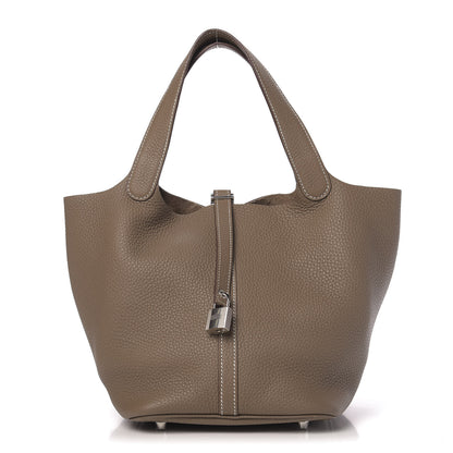 Hermes Taurillon Clemence Picotin Lock 22 MM Etoupe 1 of 11