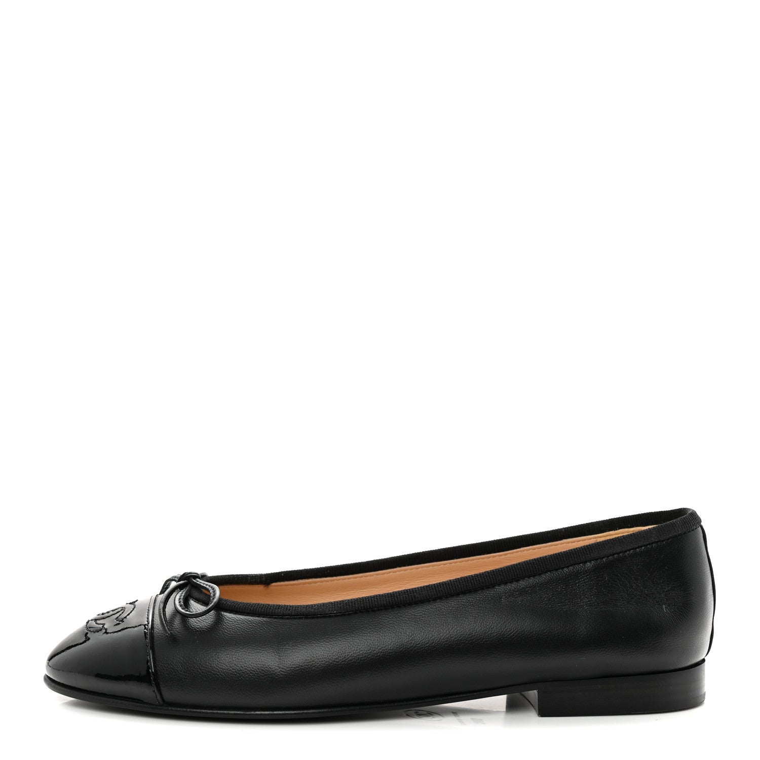 Chanel Lambskin Patent Cap Toe Ballerina Flats 37.5 Black 1 of 14