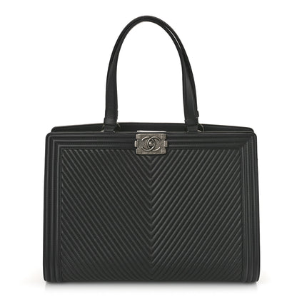Chanel Calfskin Chevron Quilted Boy Shopping Tote Grey 1 of 9