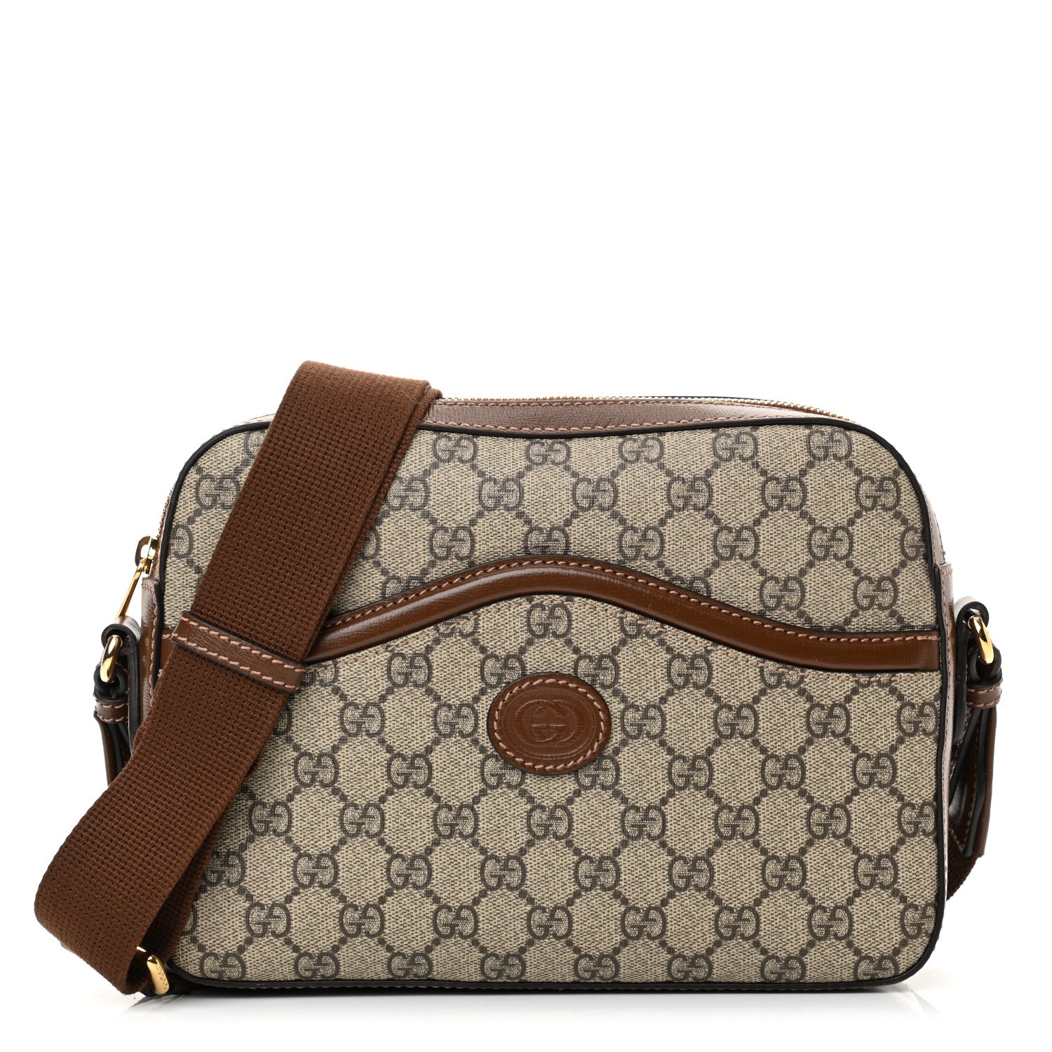 Gucci GG Supreme Monogram Azalea Calfskin Retro Interlocking G Messenger Shoulder Bag Beige Ebony Brown Sugar 1 of 12