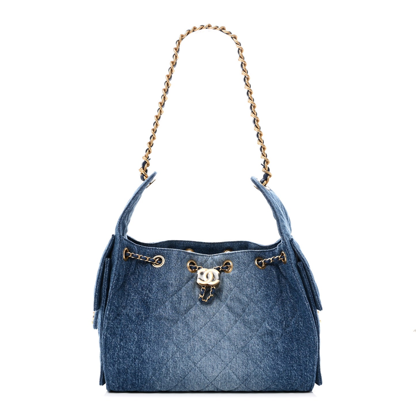 Washed Denim Quilted Small Chanel 25 Handbag Blue