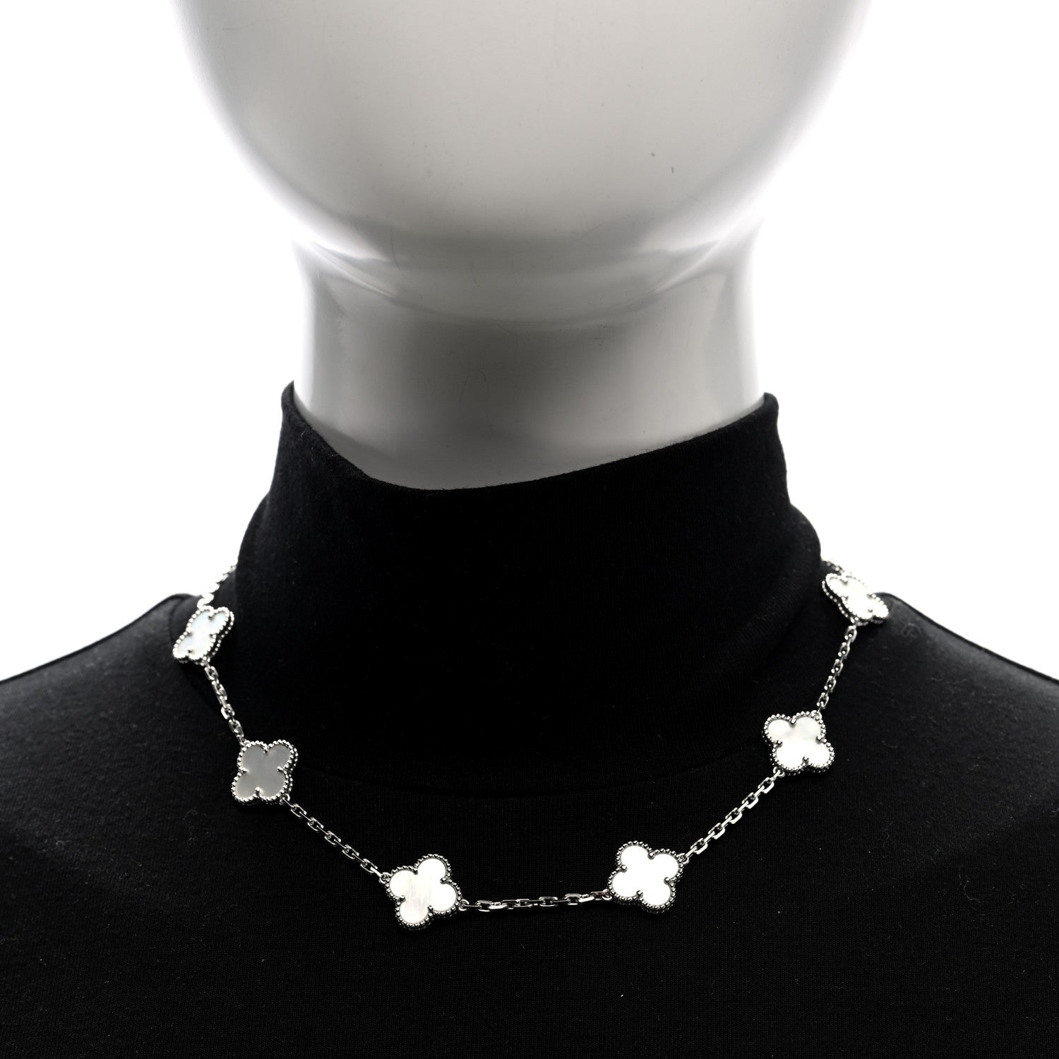 Van Cleef & Arpels 18K White Gold Mother of Pearl 10 Motifs Vintage Alhambra Necklace 2 of 4