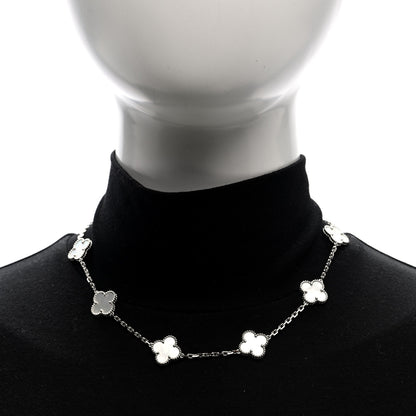 Van Cleef & Arpels 18K White Gold Mother of Pearl 10 Motifs Vintage Alhambra Necklace 2 of 4