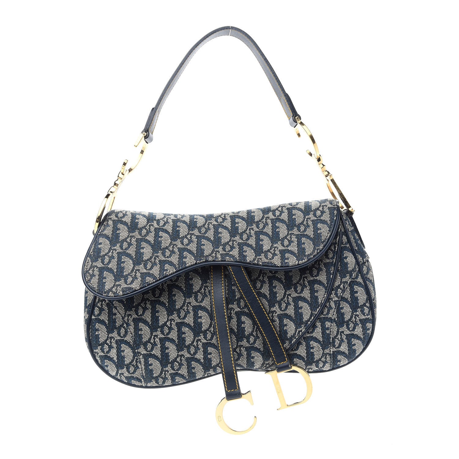 Christian Dior Monogram Double Saddle Bag Navy Blue 1 of 9