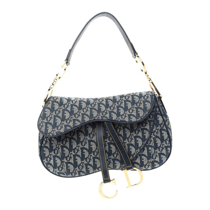 Christian Dior Monogram Double Saddle Bag Navy Blue 1 of 9