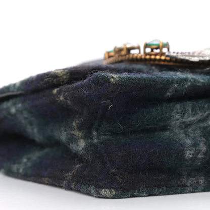 Miu Miu Wool Plaid Crystal Embellished Shoulder Bag Blue 10 of 11
