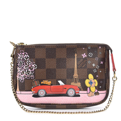 Louis Vuitton Damier Ebene 2019 Christmas Animation Mini Pochette Accessories Red 1 of 8