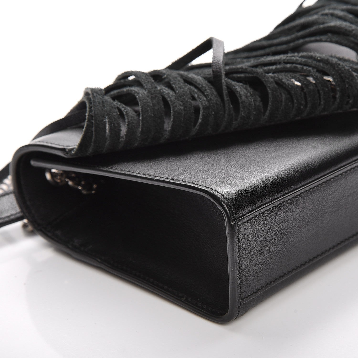 Saint Laurent Calfskin Fringe Small Monogram Satchel Black 8 of 9