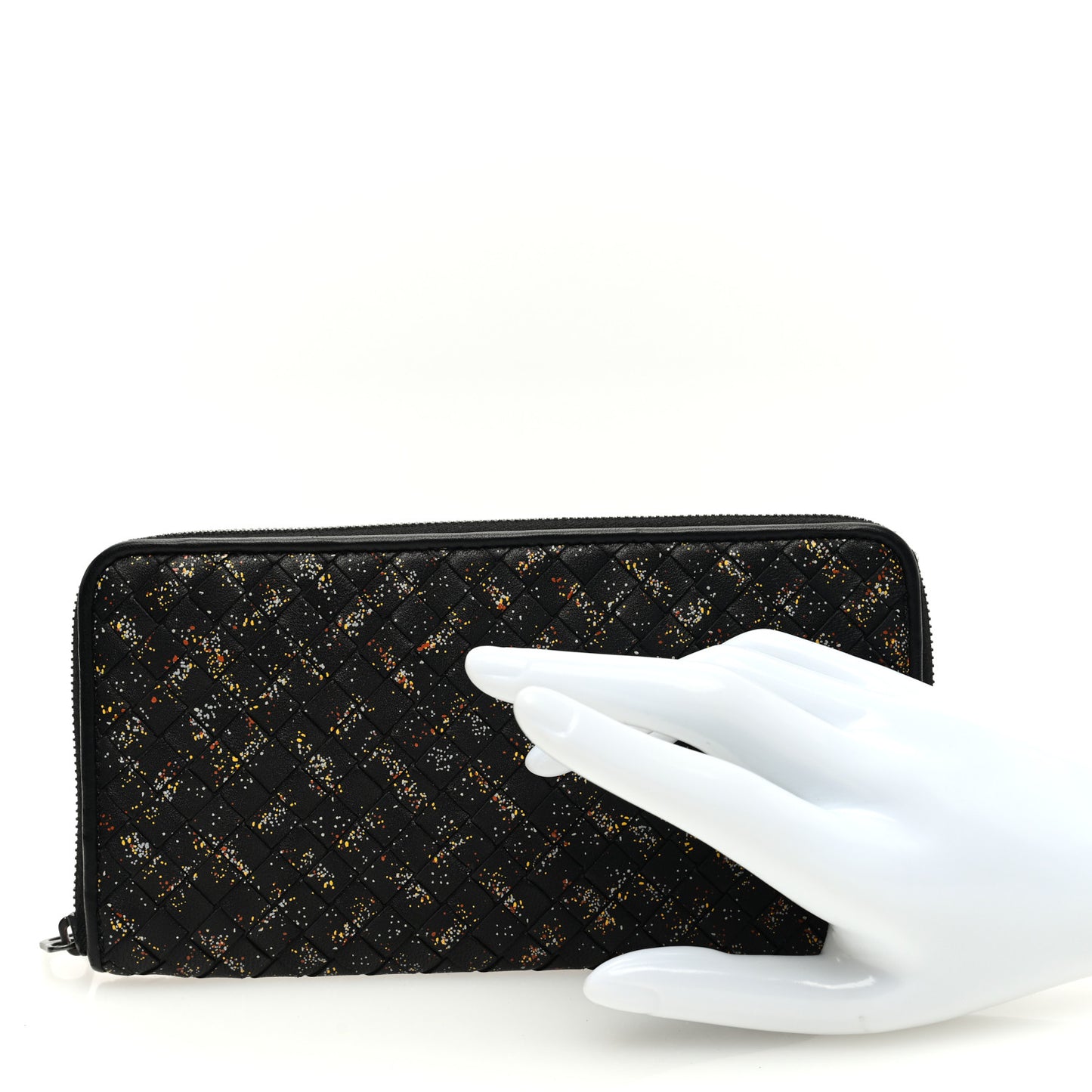 Nappa Intrecciato Paint Splatter Print Zip Around Wallet Black