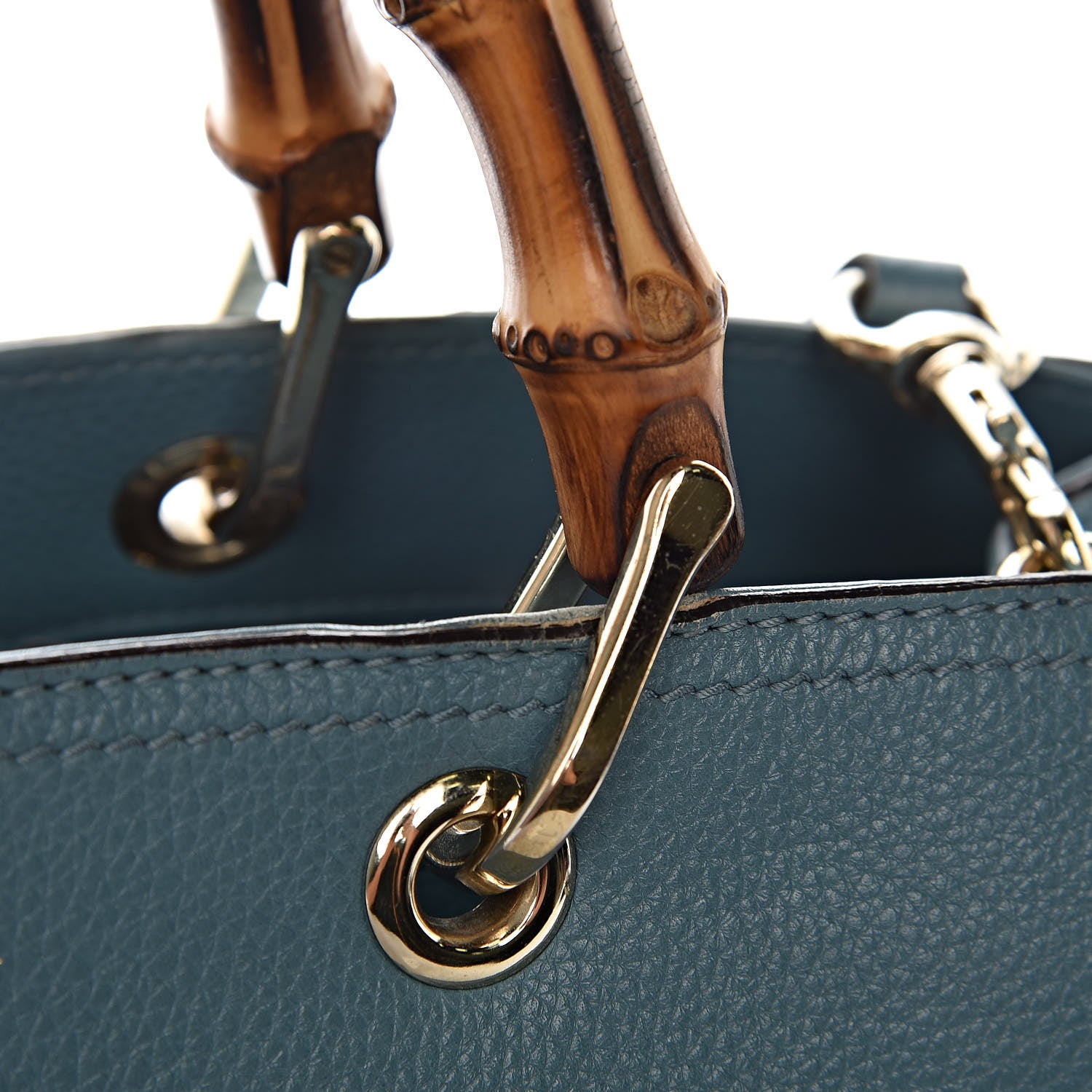 Gucci Pebbled Calfskin Medium Bamboo Shopper Tote Light Blue 18 of 22