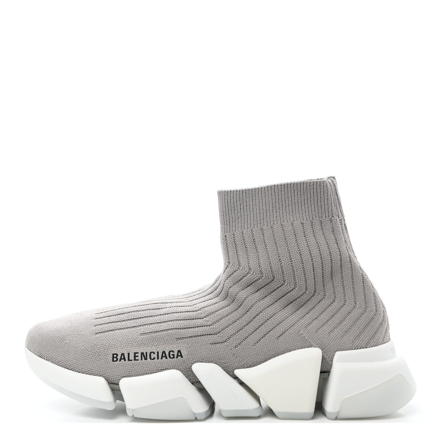 Balenciaga Ribbed Knit Womens Speed 2.0 Transparent Sole Sneakers 38 Baltic Grey White 1 of 7