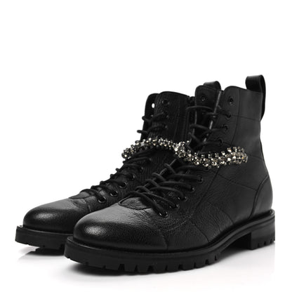 Jimmy Choo Grained Calfskin Crystal Embellished Cruz Combat Boots 38 Black 3 of 6