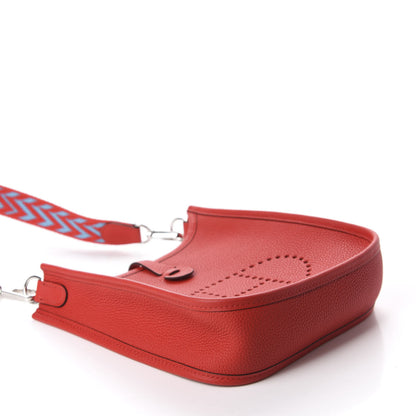 Hermes Taurillon Clemence Evelyne TPM Rouge De Coeur Bleu Du Nord 4 of 11