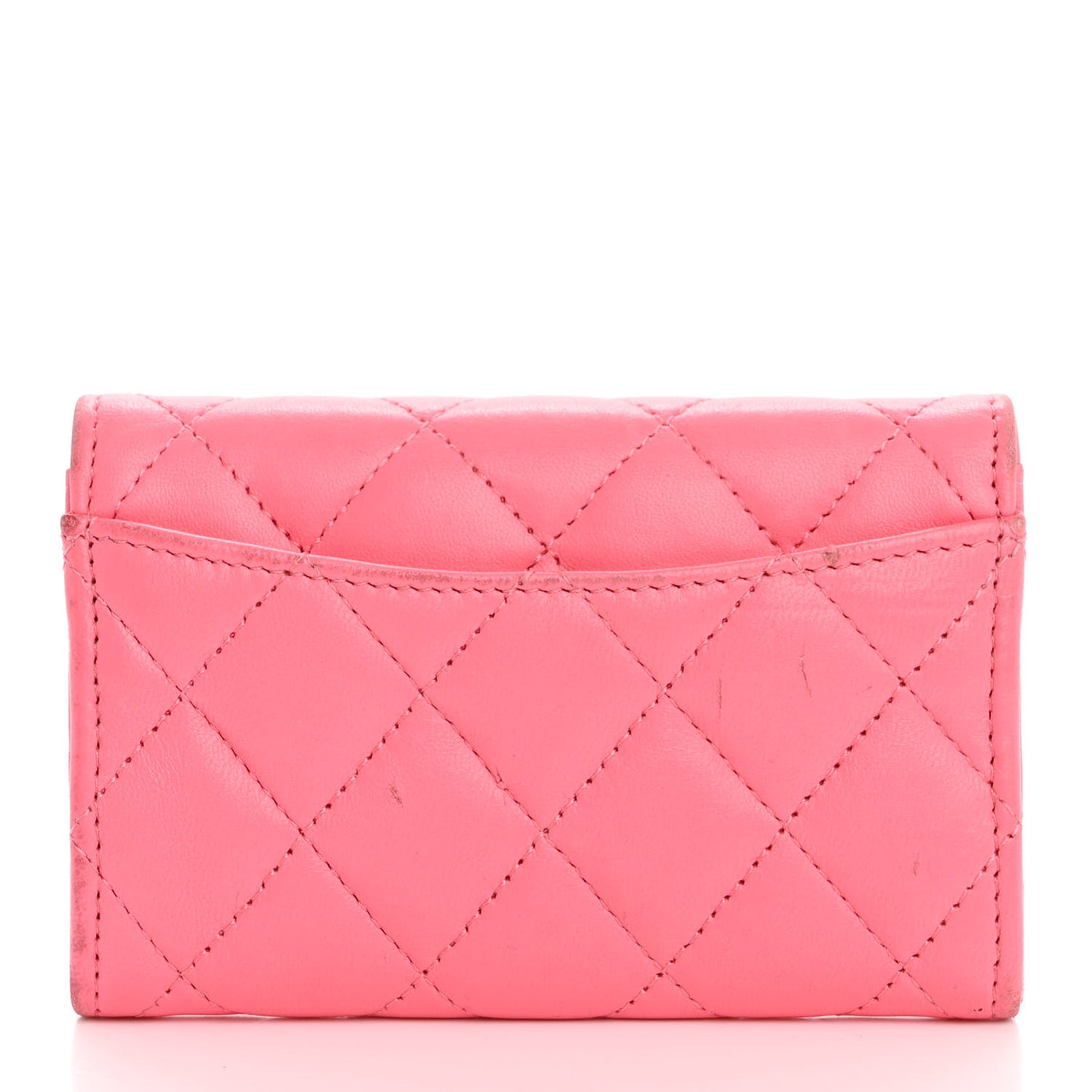 Lambskin Quilted Flap Card Holder Wallet Pink